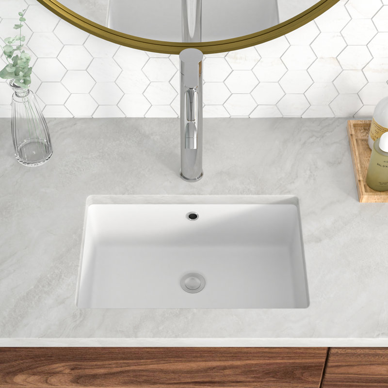 21"L x 14"W White Ceramic Rectangular Undermount Bathroom Sink with Overflow, 18" L x 12" W, White