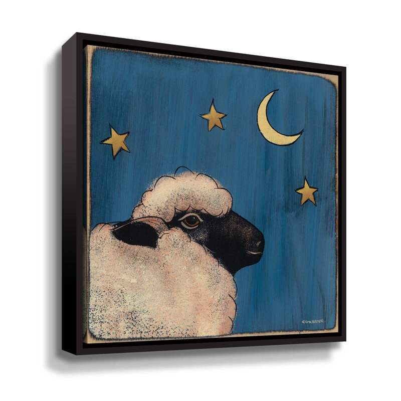 Petit mouton - peinture sur toile, H 18 po x l 18 po x P 2 po, Toile avec cadre noir