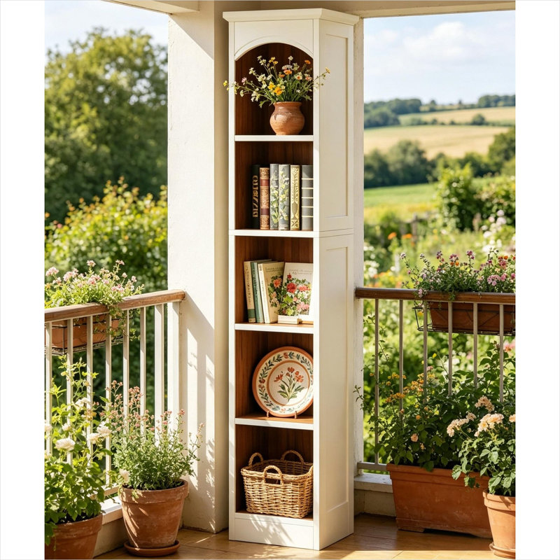 Bibliothèque à cinq niveaux en noyer et blanc, 180 cm (70,9 po) avec fini noyer, étagères et design résistant à l'eau