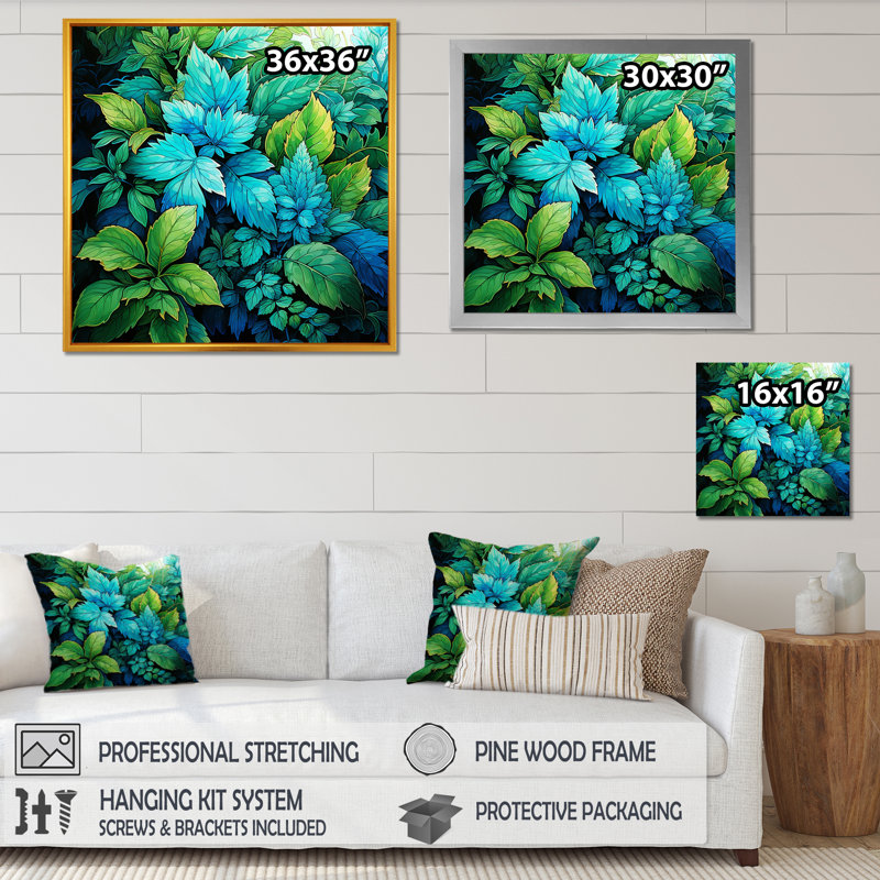 Herbes, menthe poivrée, brise 4 - Art floral, Cadre doré simple, H 30 po x l 30 po x P 1,5 po