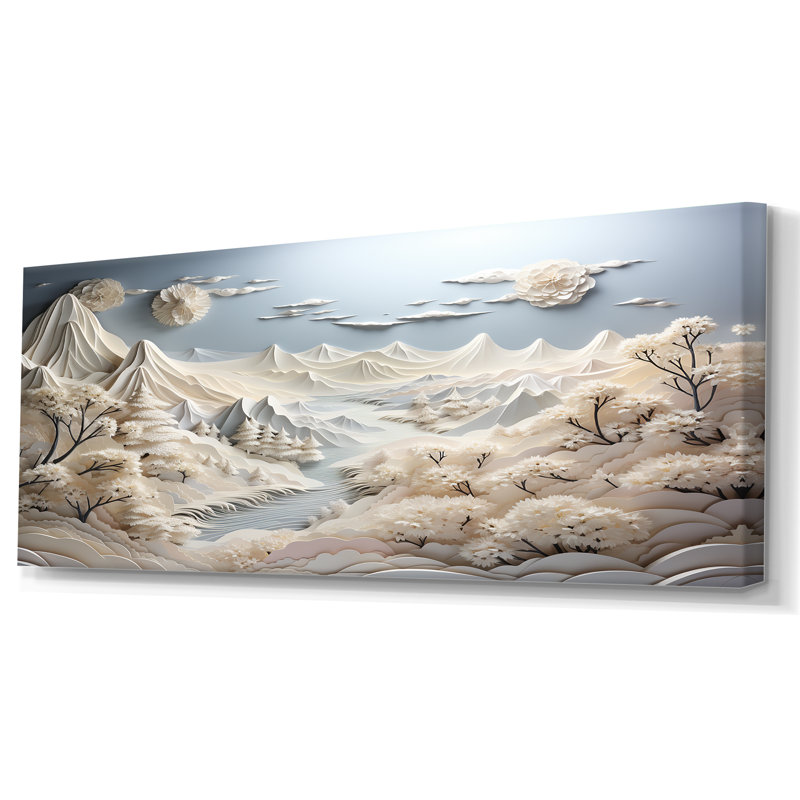 Abstrait Snowy Winter Mountains II - Paysage abstrait, art mural, Toile tendue, H 28 po x l 60 po x P 1,5 po