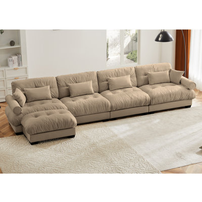Modern Sectional Sofa Cloud Couch,Convertible Comfy Upholstered Corner Couch with Blostered Armrests, Waist Pillow and Throw Pillows