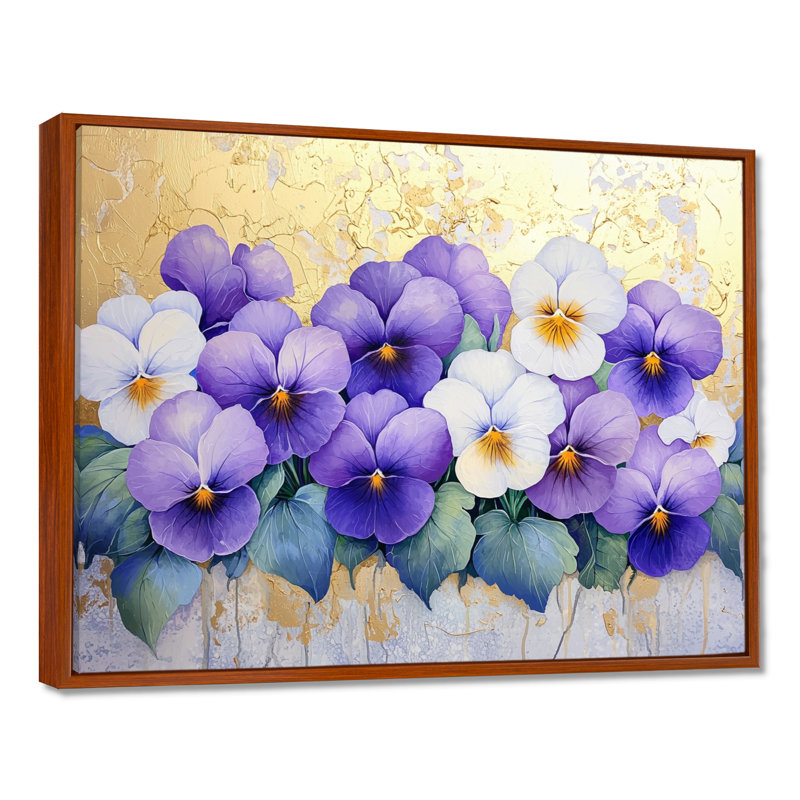 «Golden Harmony Of Violets Flowers III - Violets», art mural, H 34 po x l 44 po, Brown