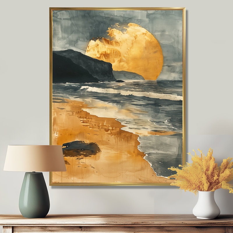 Golden Coastal Beach Sunset - reproduction d'art mural plage, Toile tendue, H 44 po x l 34 po