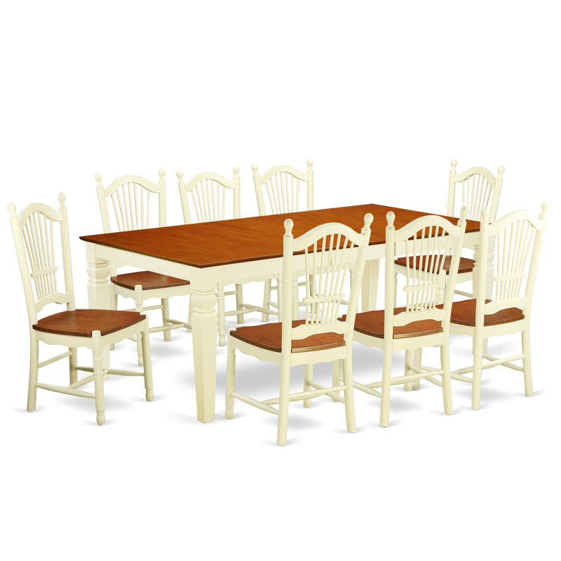 Beesley Solid Wood Top Four Leg Dining Set, Linen White, 9 Pieces ( 1 Table + 8 Chairs)