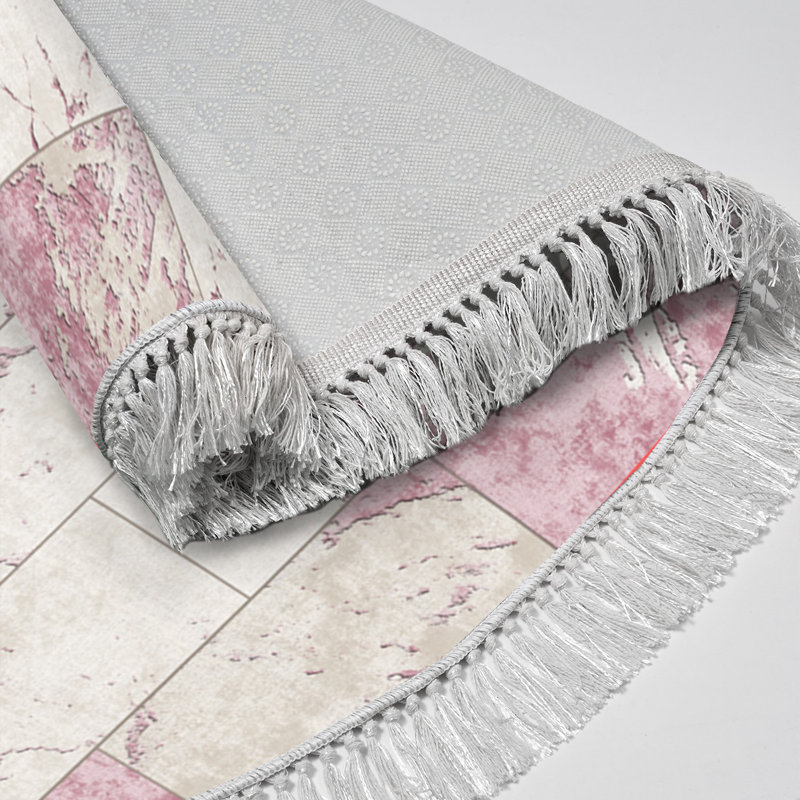 Tapis ovale ovale en polyamide tissé à la machine rose poudré Elvena, Ovale 3 pi 11 po x 5 pi 11 po