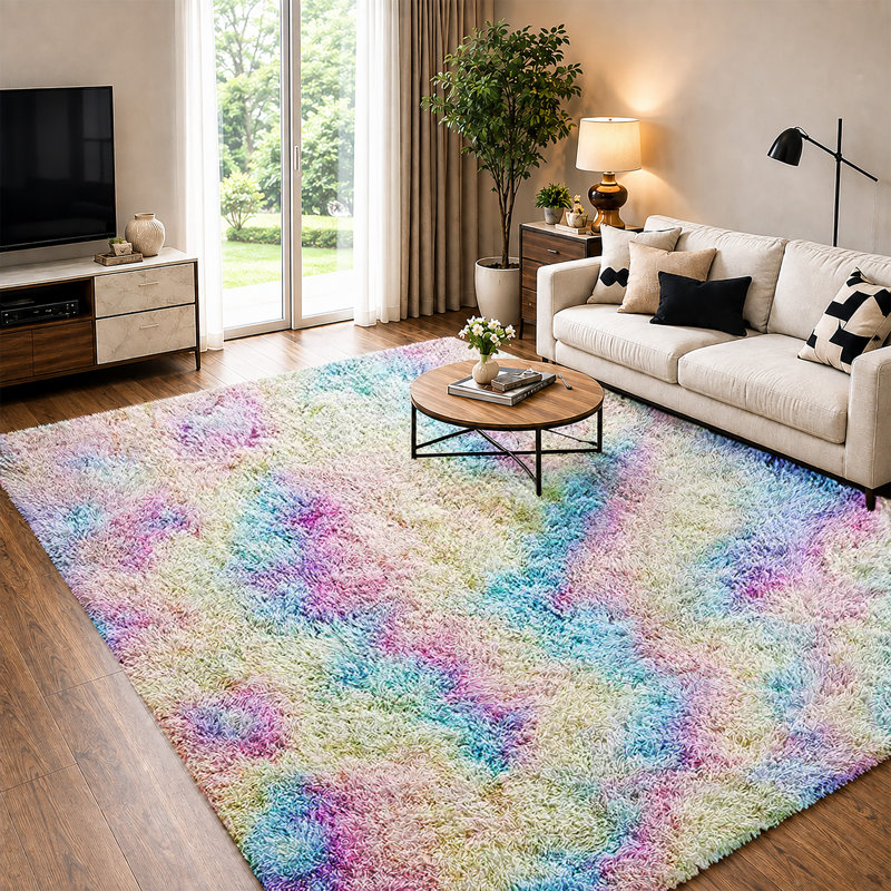 Soft Fluffy Living Room Large Area Rug, Rainbow, Rectangle 120 x 170 cm