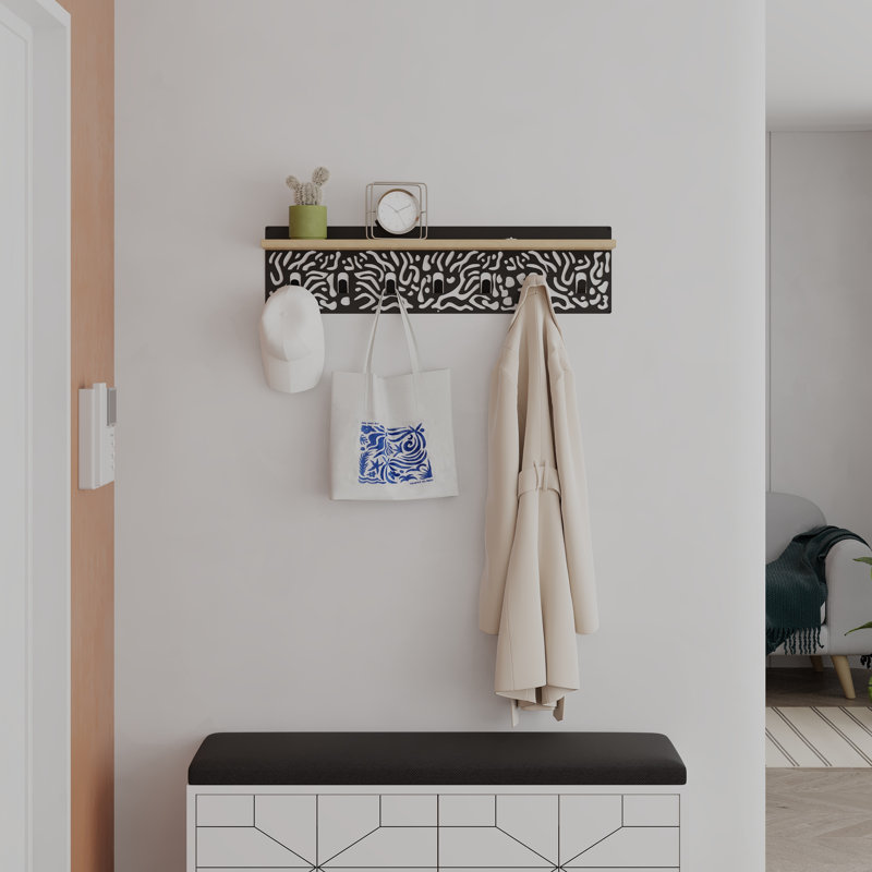 Amieva Wall Organizer with Key Hooks, Black/Natural/White