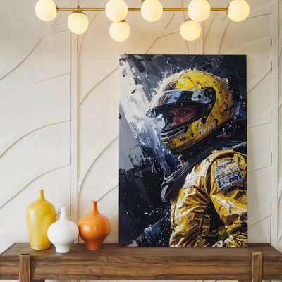 Ayrton Senna Rain Race Intense Formula 1 Portrait Canvas Wall Art Ready To Hang Gallery Wrapped Home Decor Modern Design Premium Quality