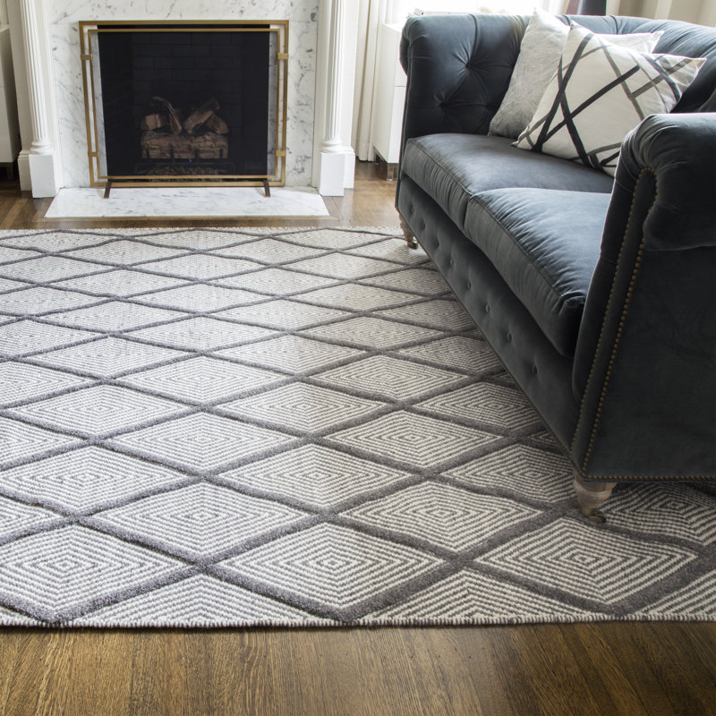 Langdon Wool Geometric Area Rug in Charcoal, Rectangle 7'6" x 9'6"