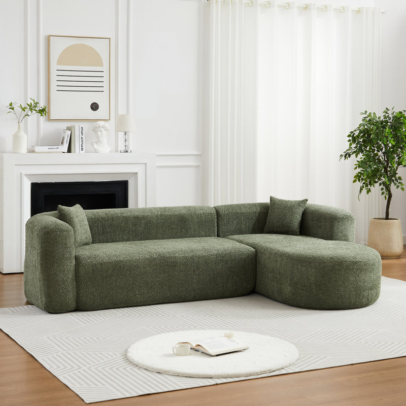Canapé modulaire à dossier incurvé de luxe de 109,4 po, canapé à dossier incurvé de luxe moderne, deux coussins décoratifs en tissu de chenille, canapé à nuage de compression en L minimaliste et confortable pour le salon (méridienne droite)