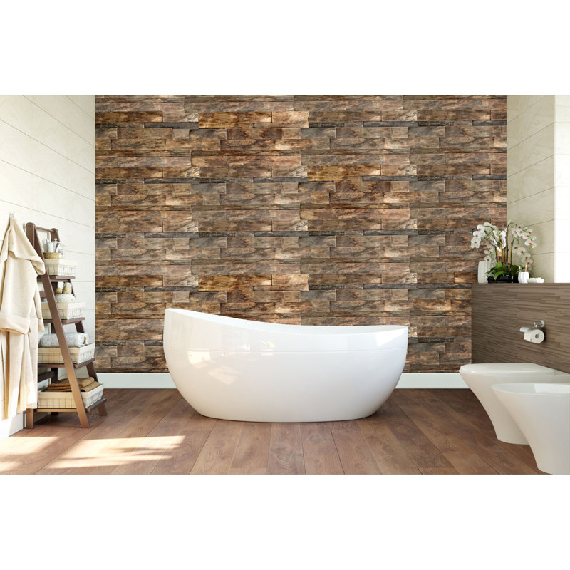 Natural Reclaimed Boat Wood Mosaic Wall Tile, 24-in x 12-in