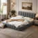 Queen Size Upholstered Platform Bed With Thick Fabric, Grounded Bed With Solid Frame