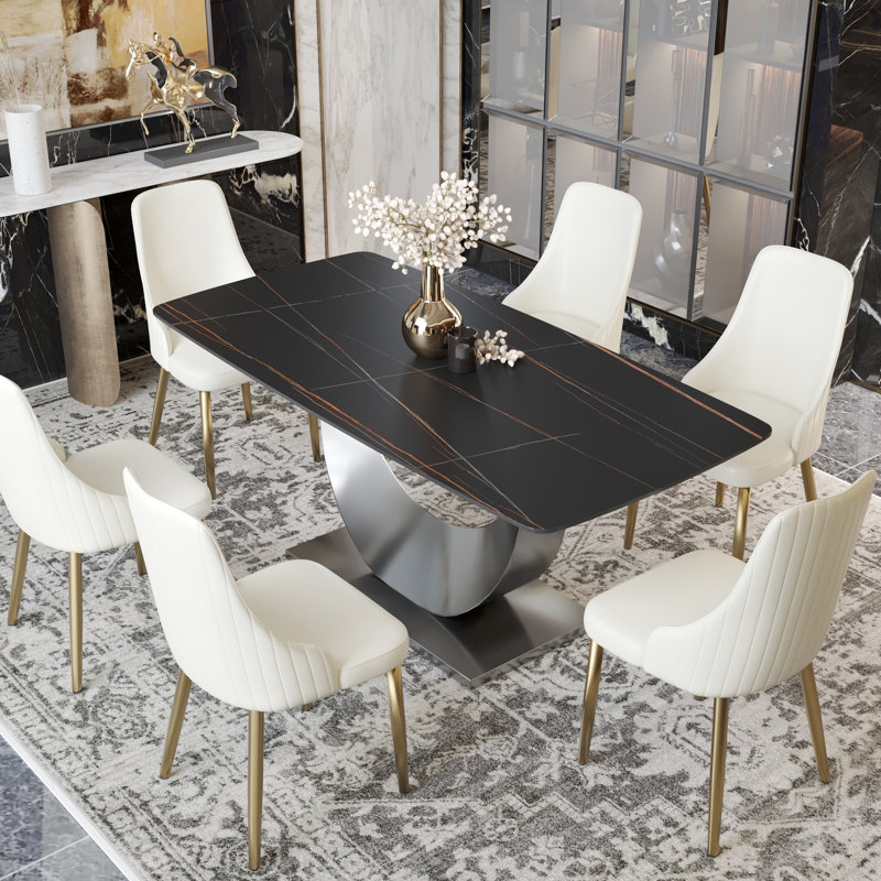 Aretzi 7-piece Rectangular 70.87'' L x 35.43'' W Dining Set, Black