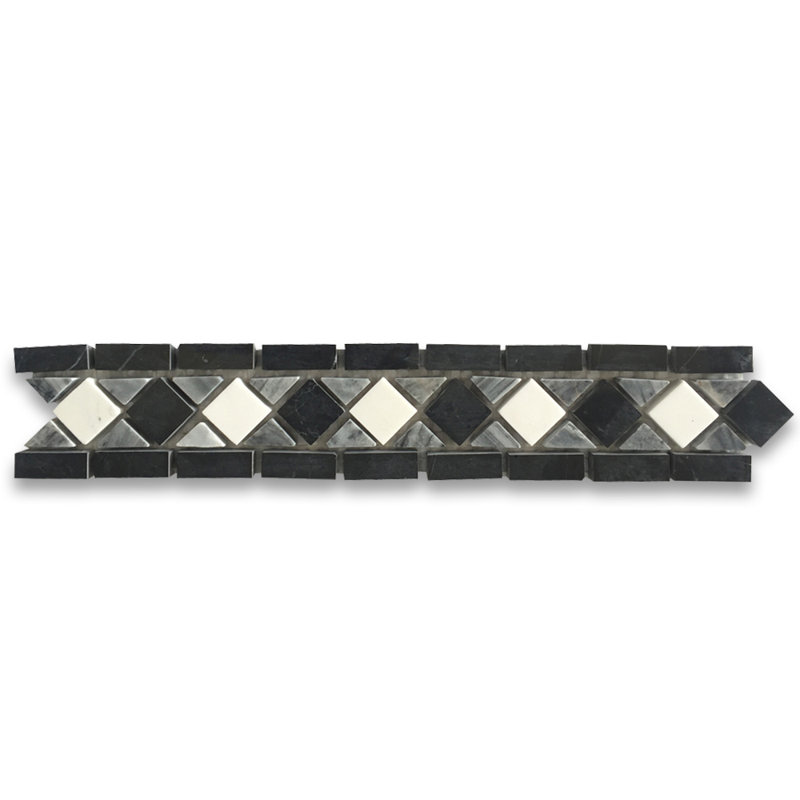 Carreau décoratif en marbre 2 po x 10,6 po noir / blanc