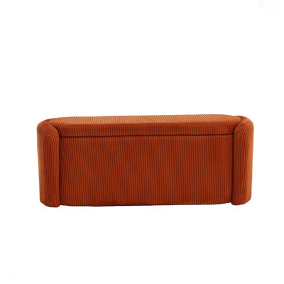 Storage Ottoman,Bedroom End Bench,Upholstered Fabric Storage Ottoman With Safety Hinge, Entryway Padded Footstool, Ottoman Bench For Living Room & Bedroom (Orange)