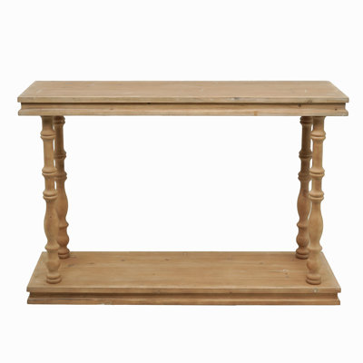 48x15x32" 2-Tier Rectangular Natural Wood Console Table with Carved Spindle Legs, Rustic/Farmhouse/French Country Wood Furniture