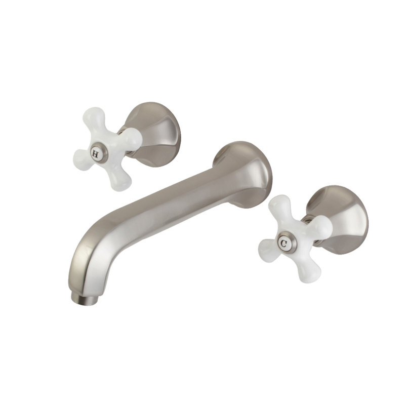 Kingston Brass Metropolitan Two-Handle 3-Hole Wall Mount Bathroom Faucet, Brushed Nickel