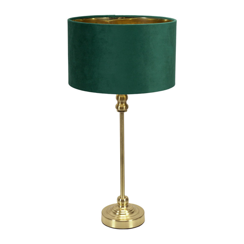 Agetina Metal Table Lamp, Gold Base/Green/Gold Shade, Yes