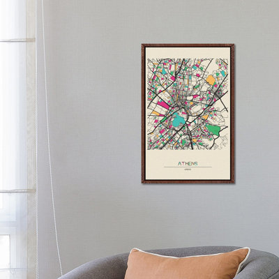 Athens, Greece Map by Ayse Deniz Akerman - Print on Canvas