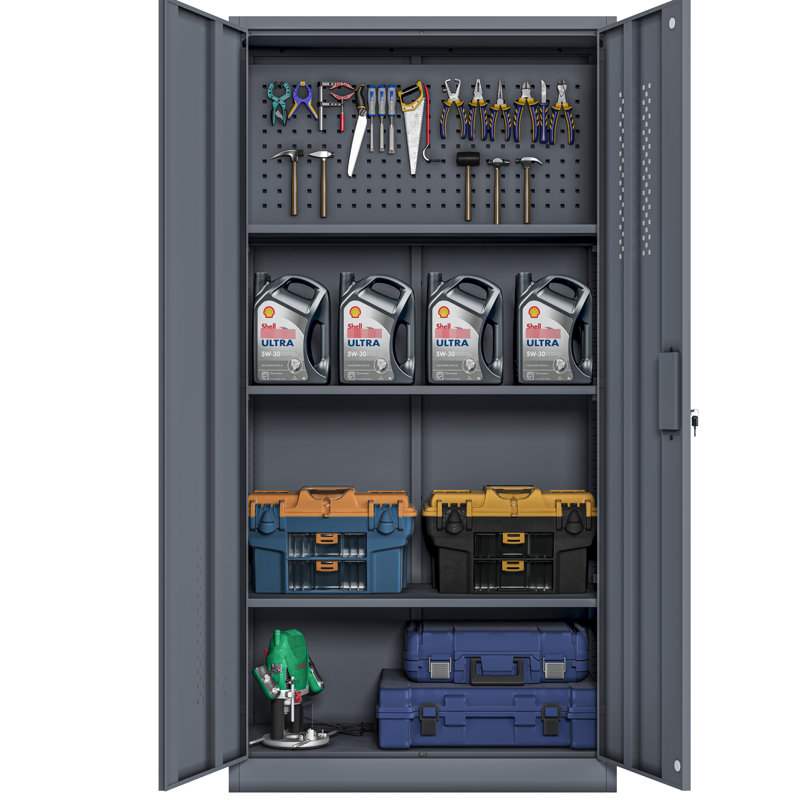 Armoire verrouillable en acier de 70,9 pouces avec 2 portes et 4 tablettes réglables grises pour les gymnases, les bureaux à domicile, les garages de rangement à installation rapide, les écoles, l'assemblage facile
