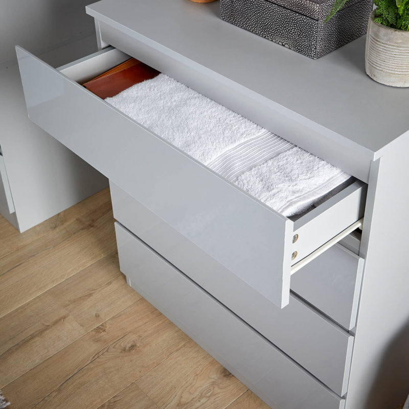 Rishin 4 Drawer High Gloss Chest Storage Unit, Grey