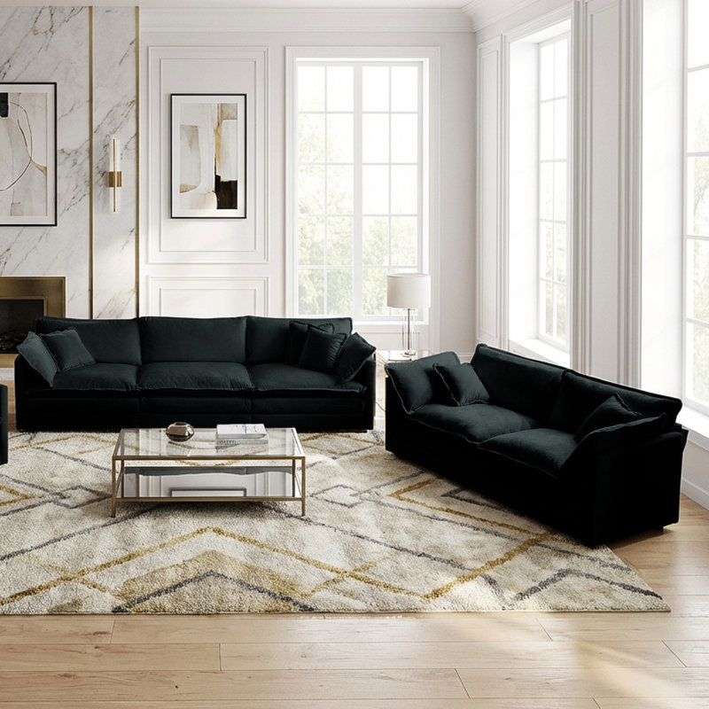 Living Room Sets, Chenille Couch, Sofa Set For Living Room, Black