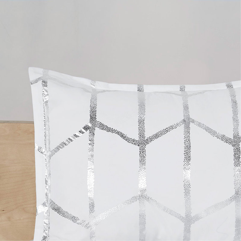 Ensemble d'édredon pleine grandeur imprimé métallique avec traitement antimicrobien, design géométrique élégant et microfibre douce