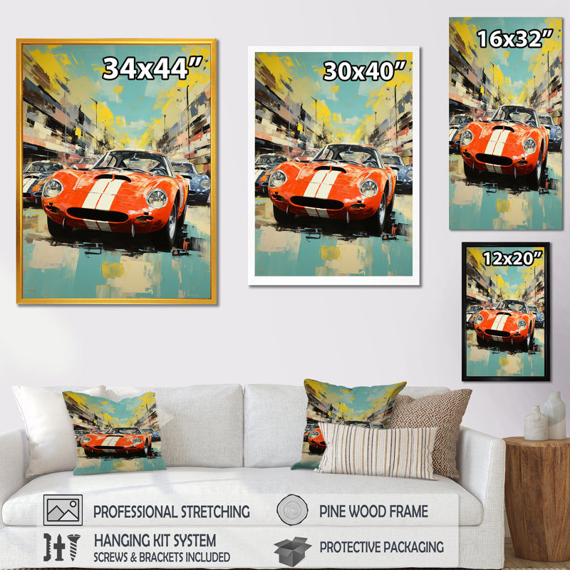 «Vintage Race Car Rally 4», Cadre doré simple, H 40 po x l 30 po x P 1,5 po
