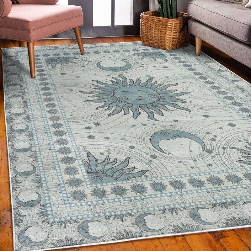 Micheleen Sun and Moon High Density Long Fiber Poly Threads Decorative Area Rug Carpet, Rectangle 5'1" x 7'5"