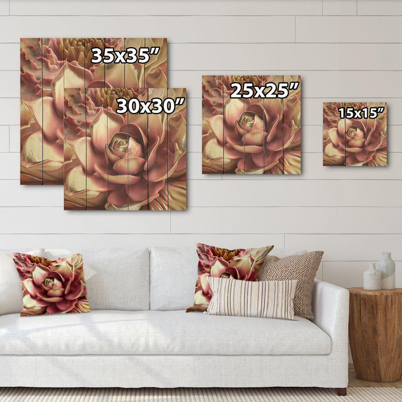 Or liquide et fleurs modernes roses III - impression, H 36 po x l 36 po x P 1,5 po, Bois