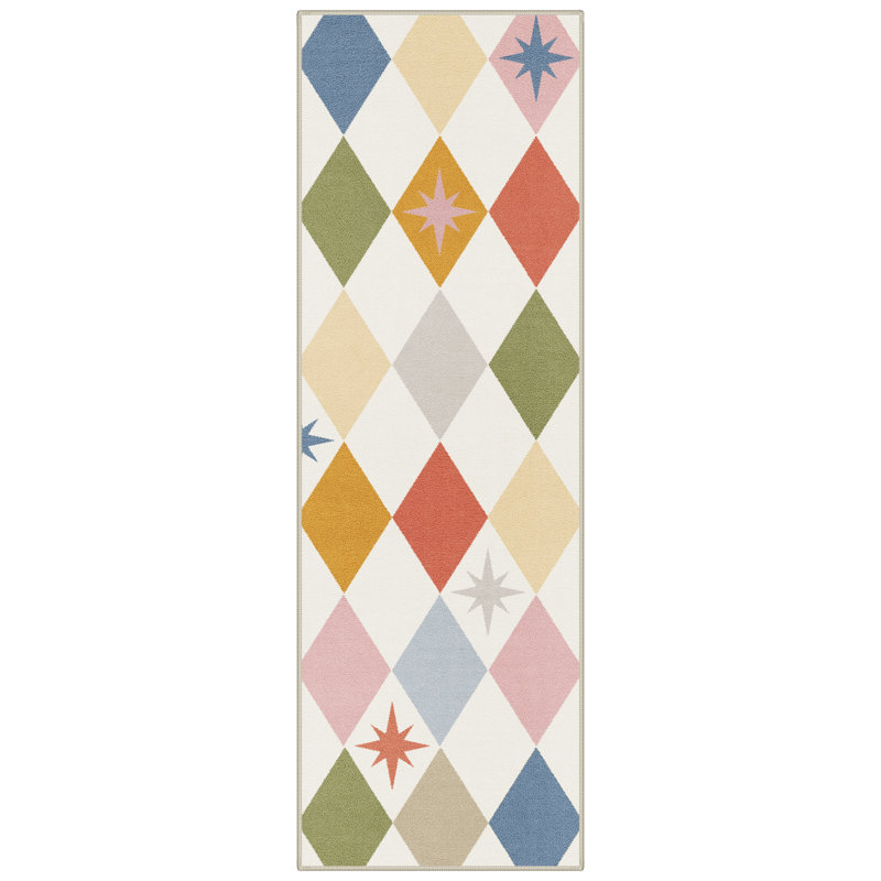 Abdellah Avenue Harlequin Geometric Machine Washable Pink / Grey / Beige / Green / Blue / Orange Indoor Area Rug with Non-Slip Backing
