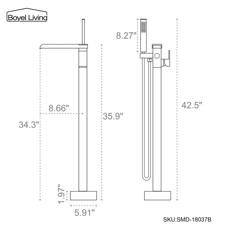1 Handle Floor Freestanding Tub Filler with Diverter, Black