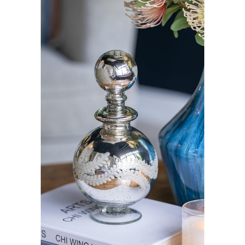 Antique Silver Etched Glass Decorative Jar with Lid