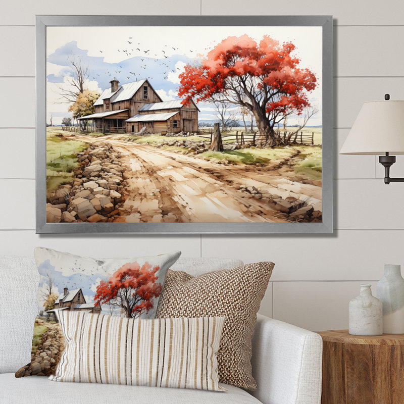 Farmstead Lnadscape I - Reproduction, Cadre simple argenté, H 30 po x l 40 po x P 1,5 po