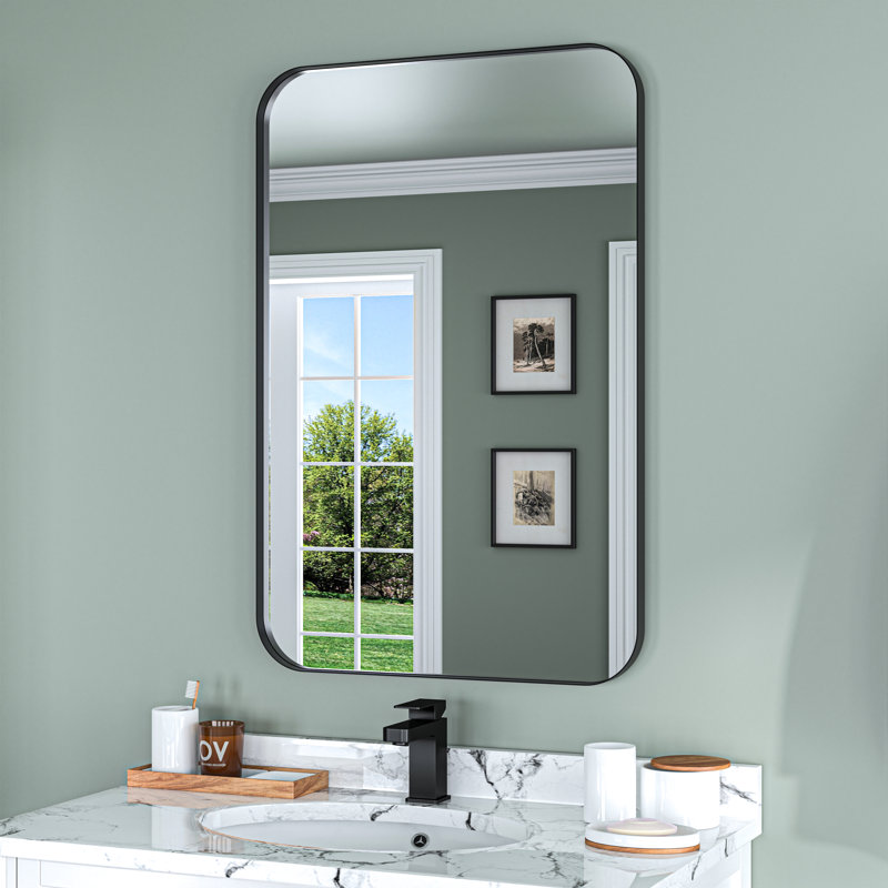 24 in. W * 36 in. H Rectangular Aluminum Framed Wall Bathroom Vanity Mirror in Black, Rectangle, 36" x 24"
