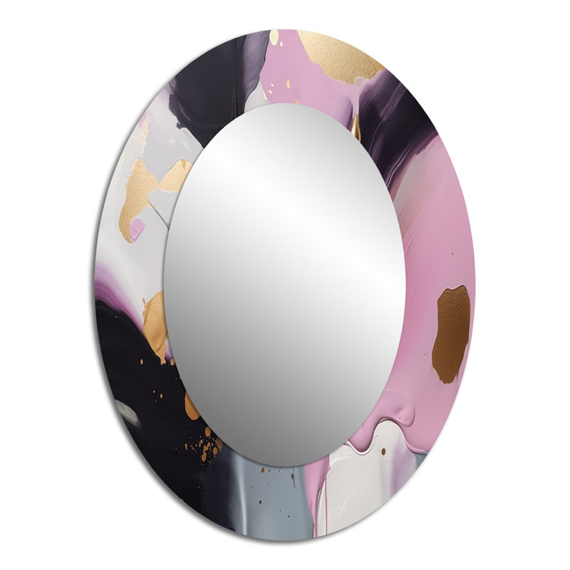Pink And Gold Inner Worlds Of Marble III - Modern Oval Wall Mirror, 40" x 30"