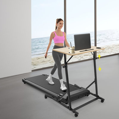 Bureau d'entraînement à vélo roulant, bureau de conditionnement physique réglable en hauteur avec deux porte-gobelets pour l'entraînement, les études et le bureau.