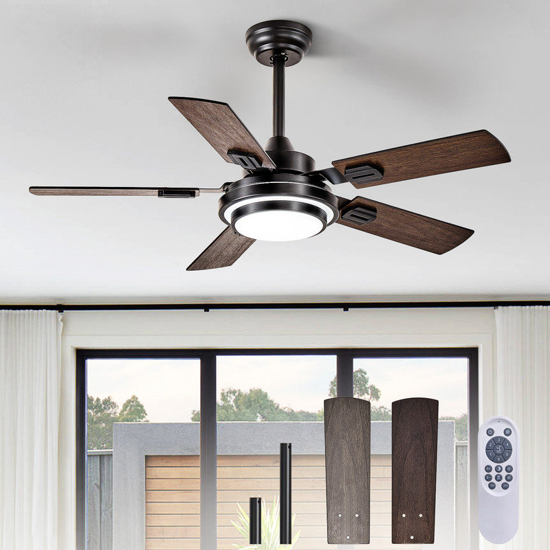 42 Inch Walnut Ceiling Fan with Light, 5-Blade, Gazebo Fan Dual Finish Reversible Remote Control for Living Room & Outdoor Patios, Farmhouse