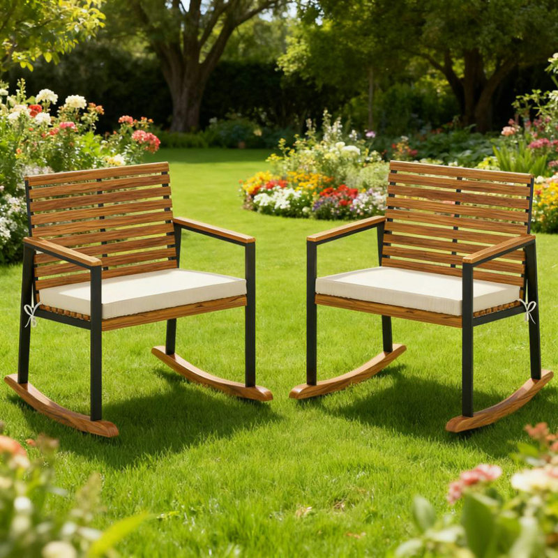 Ensemble de 2 chaises berçantes avec coussin d'accoudoirs