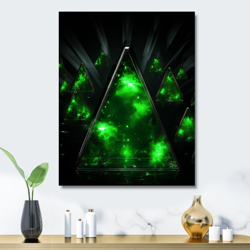 Fractale verte géométrique II - art mural géométrique en métal, H 32 po x l 24 po x P 1 po