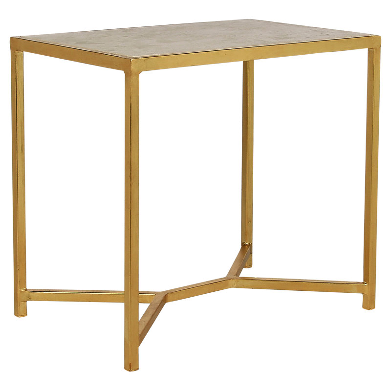 Web Cross Legs End Table, Gold Leaf, Lite Travertine
