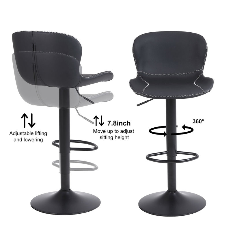 Swivel Upholstered Adjustable Height Counter Stool with Metal Frame, Black, 1
