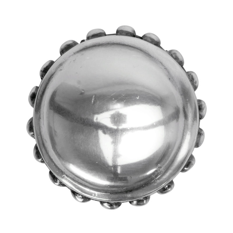 Grande poignée ronde classique avec bord perlé au fini calice, Argent argent
