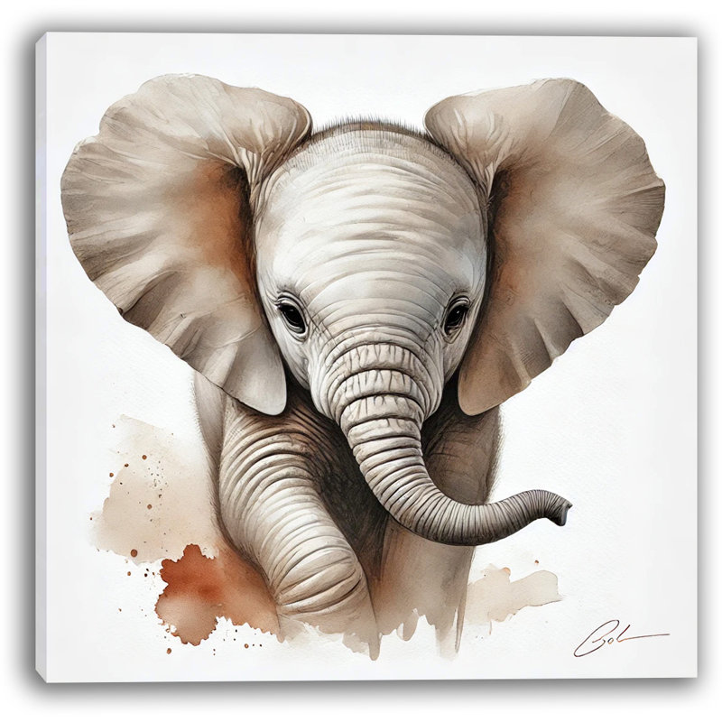 Art mural majestueux, éléphanteau, H 12 po x l 12 po