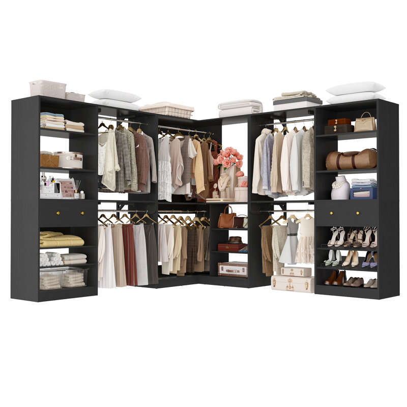 Système d'organisation 95 po x 95 po avec tiroirs en bois (largeur réglable), Noir