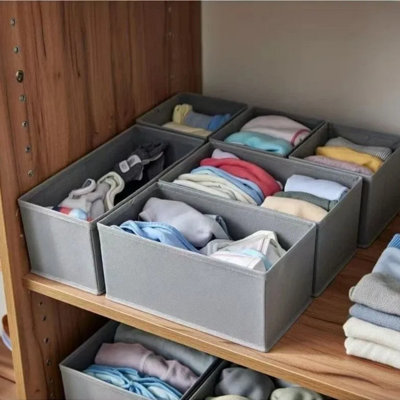 Organisateur de tiroir, diviseur, boîte de rangement, garde-robe, sous-vêtements, chaussettes, soutien-gorge gris