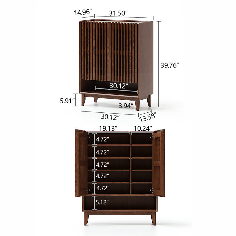31.5" Brown Solid wood Rubberwood Shoe Storage