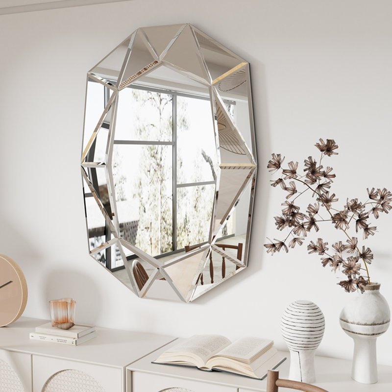 Briahna Glass Oval Wall Mirror, Silver