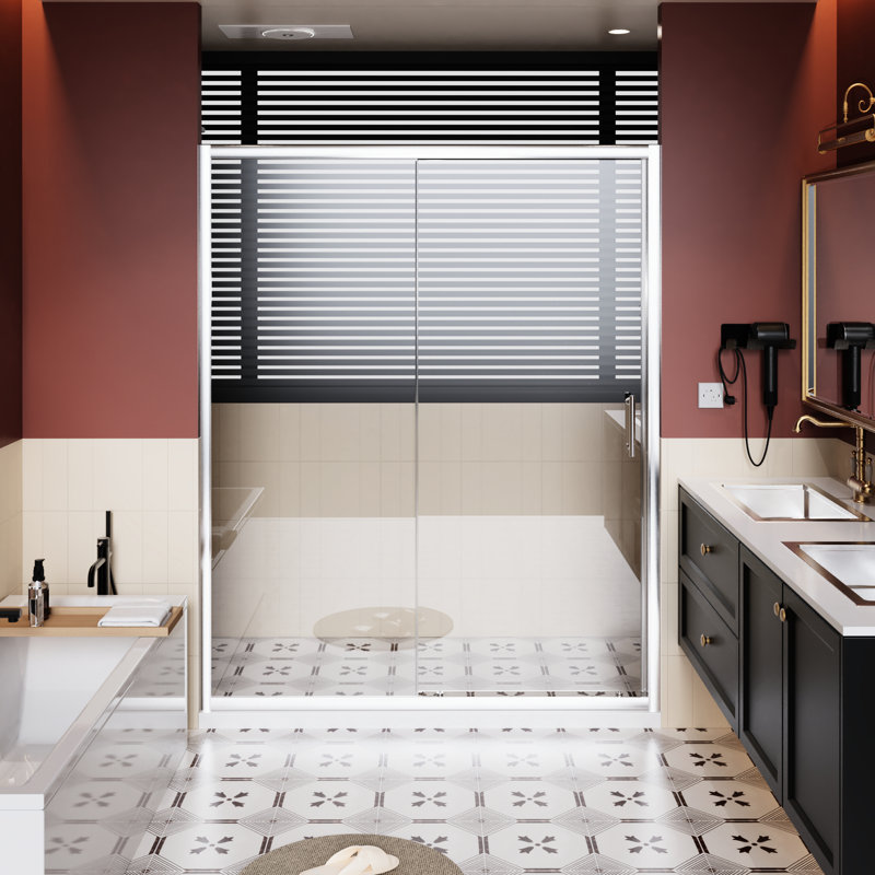 60 In Wide Single Sliding Shower Door Featuring 1/5 Inch Thick Clear Tempered Glass, Finish, Adjustable Width, And Reversible Installation Door, 72 Height X Stainless Steel, Mounting Style